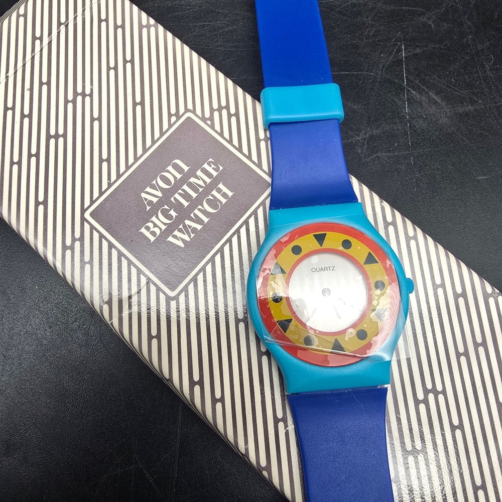 Avon 1989 Big Time Watch Blue Plastic Quartz WORKS Working In Box
